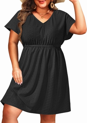 Pinup Fashion Plus Size Swimsuit Cover Up Women - Hollow Out V Neck Beach Dress Coverups