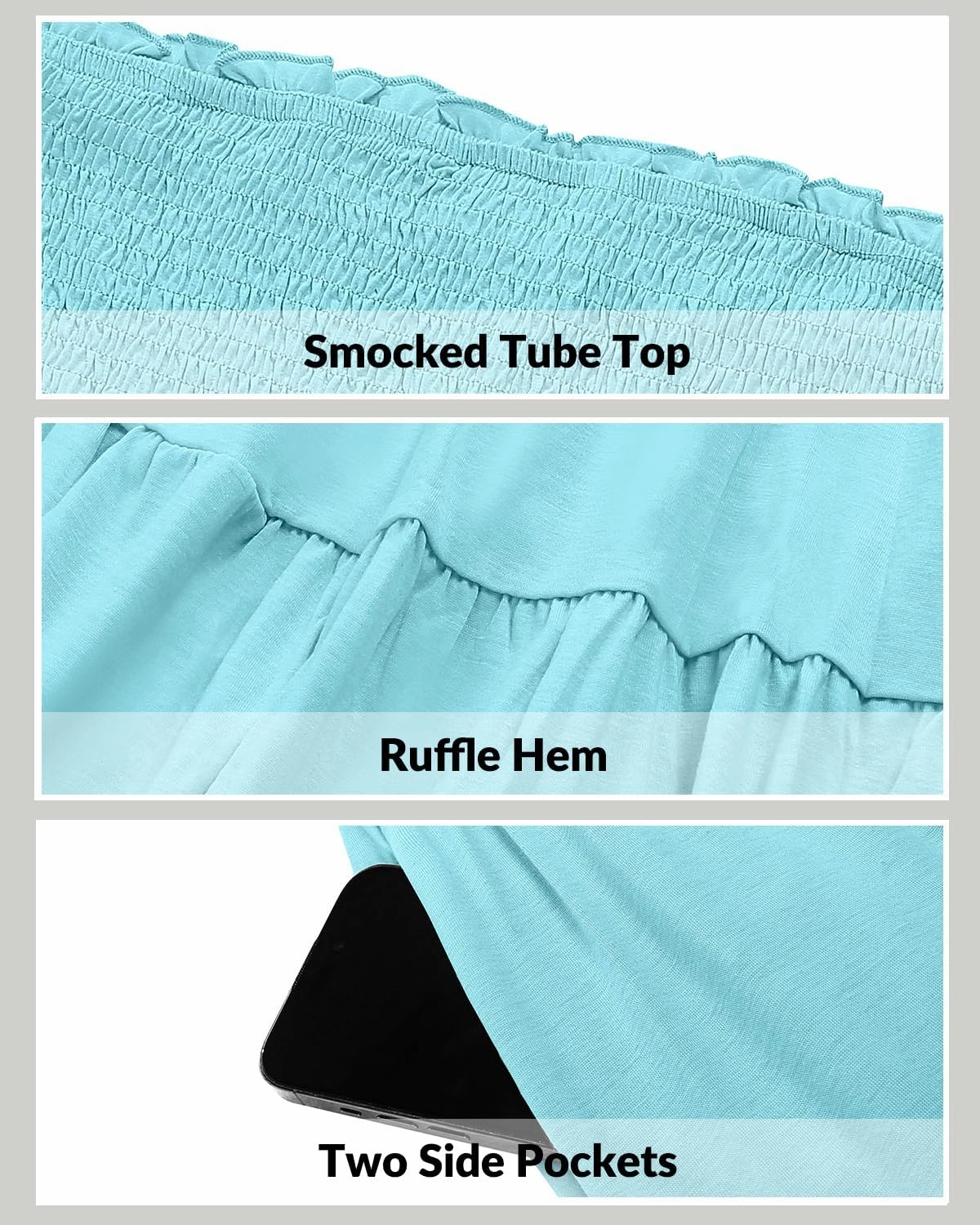 Pinup Fashion Plus Size Swimsuit Cover Ups Women Strapless Ruffle Beach Dress with Pockets