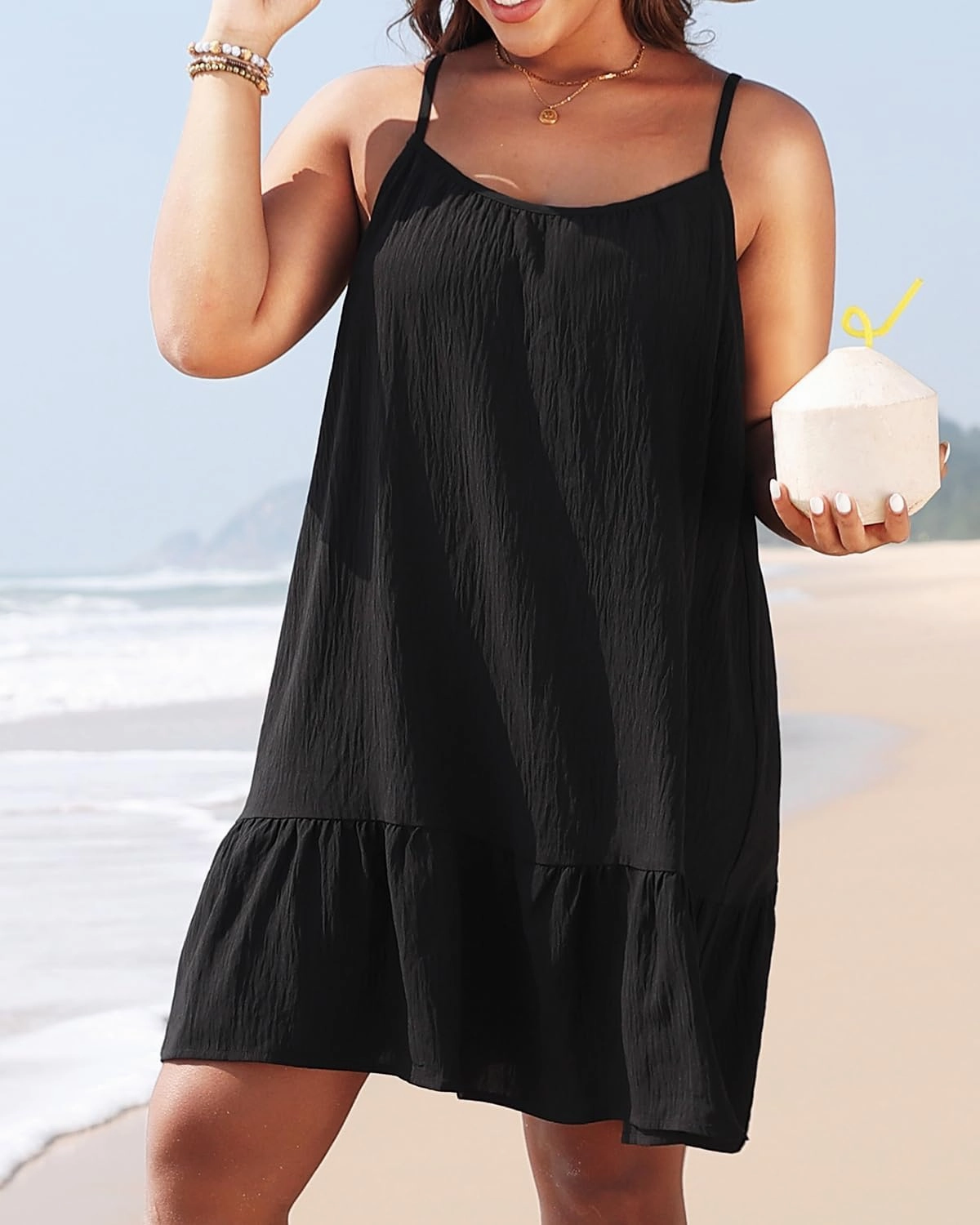 Pinup Fashion Women's Plus Size Cover Up Dress Summer Spaghetti Strap Casual Swing Beachwear
