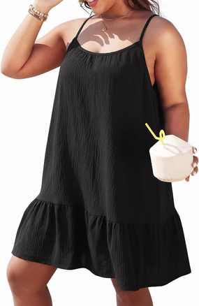 Pinup Fashion Women's Plus Size Cover Up Dress Summer Spaghetti Strap Casual Swing Beachwear