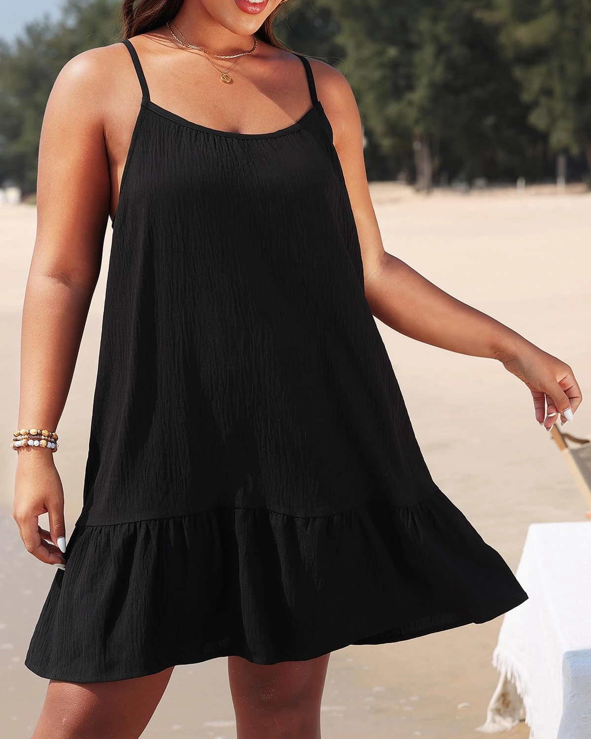 Pinup Fashion Women's Plus Size Cover Up Dress Summer Spaghetti Strap Casual Swing Beachwear