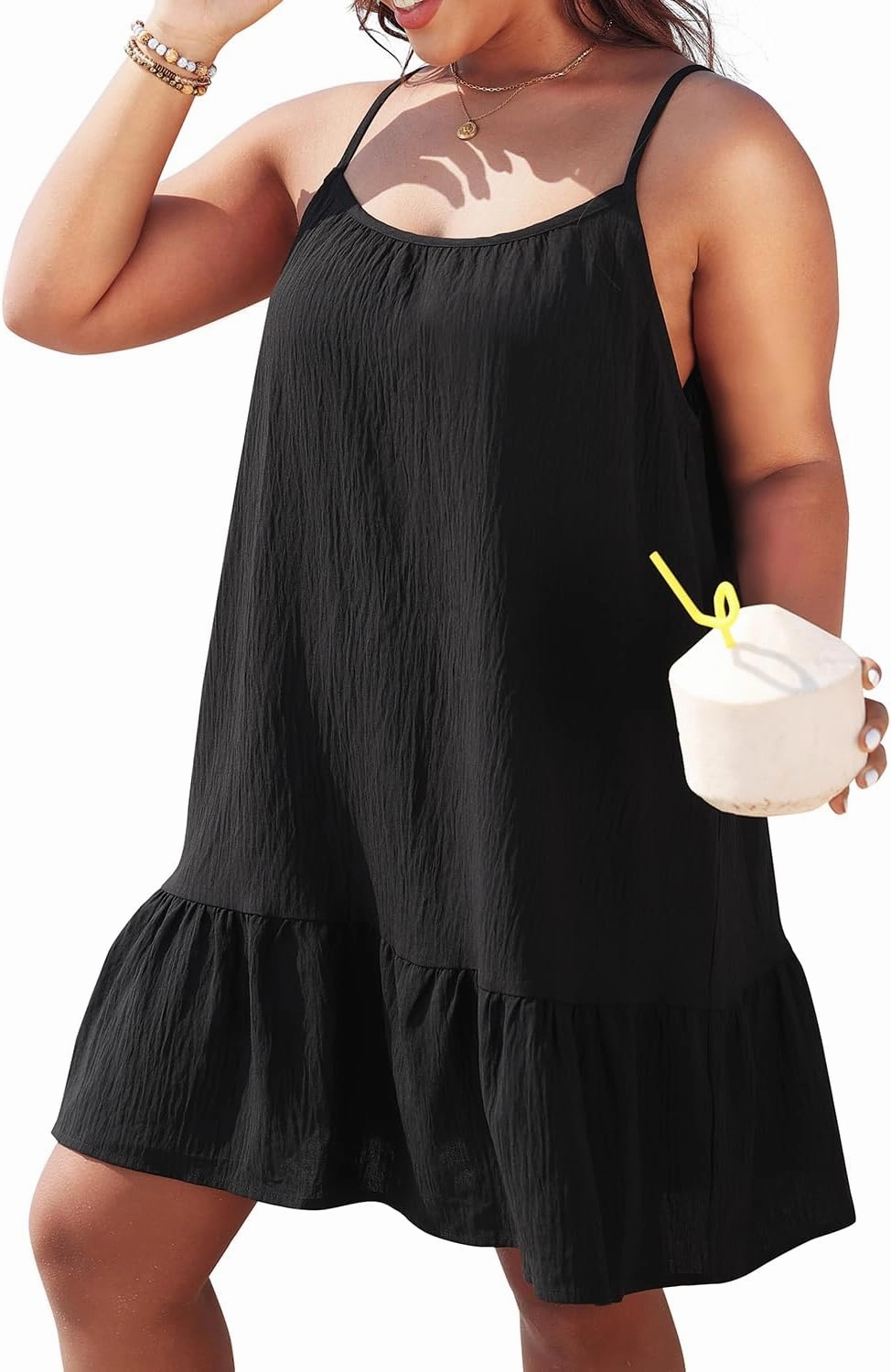 Pinup Fashion Women's Plus Size Cover Up Dress Summer Spaghetti Strap Casual Swing Beachwear