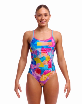 Pixel Paradise Diamond Back Swimsuit - Blue/Pink