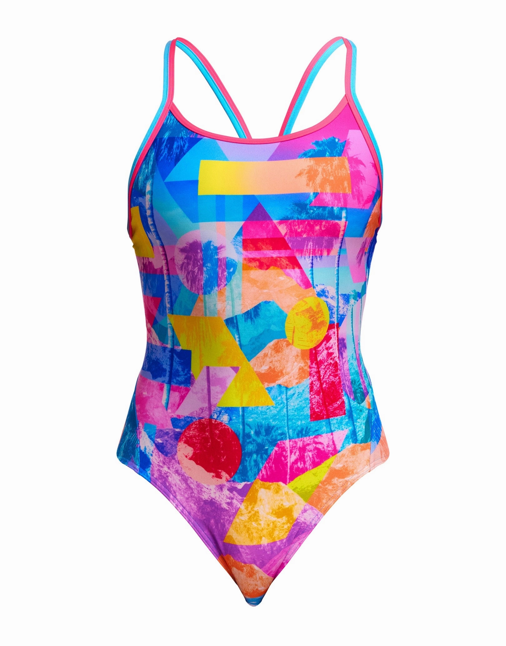 Pixel Paradise Diamond Back Swimsuit - Blue/Pink