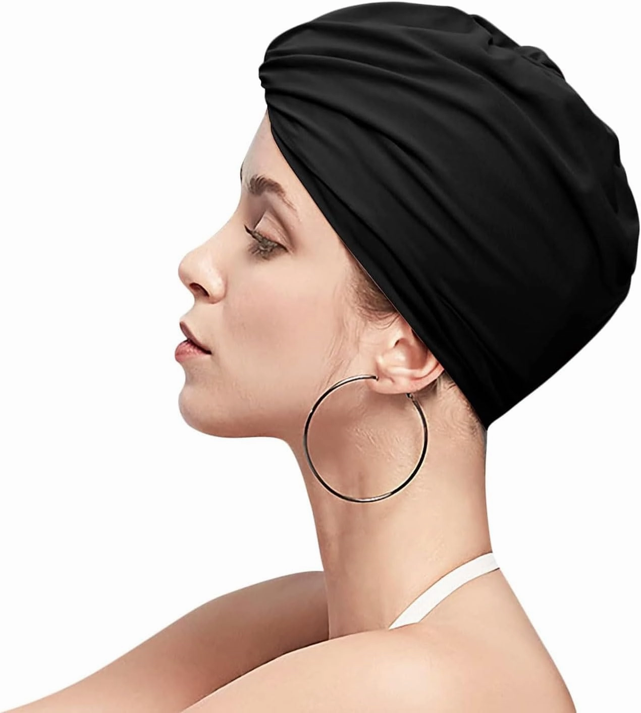 Pleated Swim Cap for Women Bathing Turban Swimming Cap Long Short Hair Swimming Hat Fabric Swimmer Cap Non-Waterproof