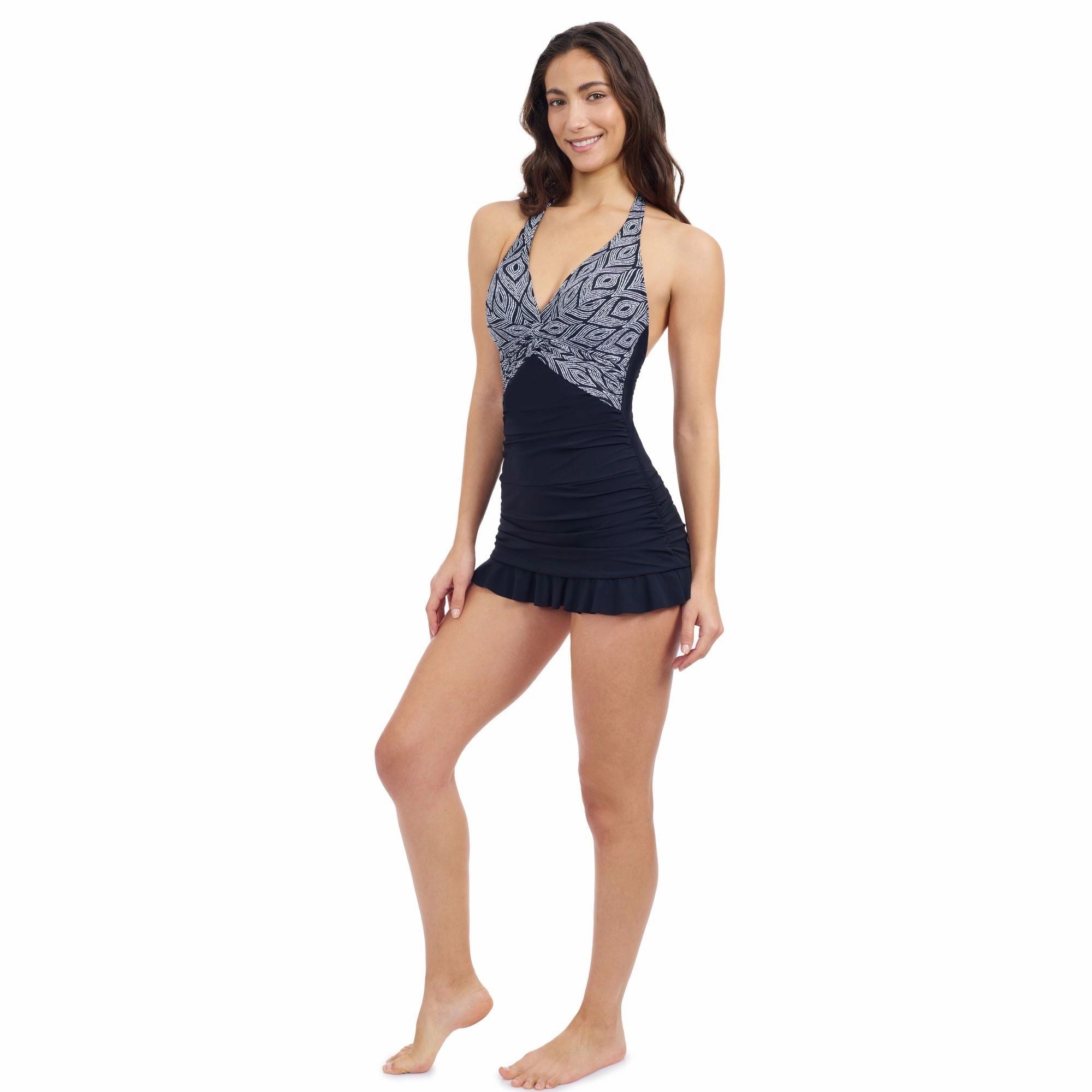 Plume V-neck Halter Twist Swimdress
