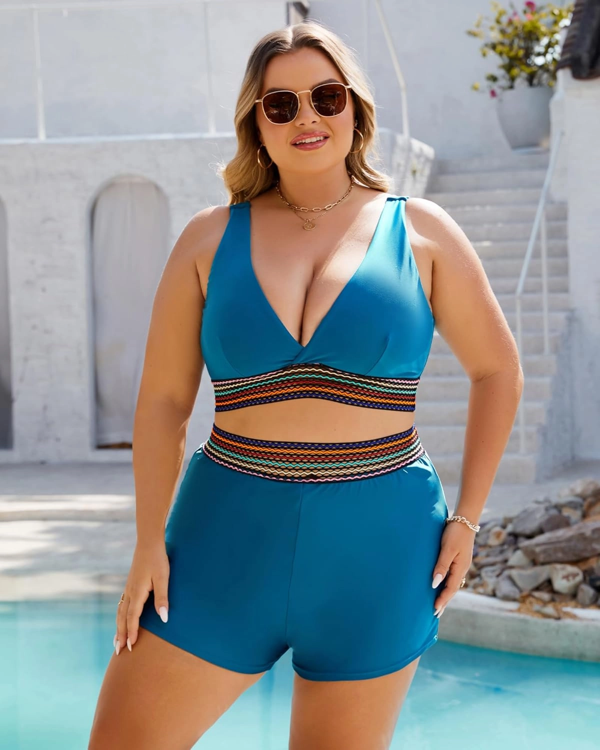 Plus Size Bikini Sets for Women High Waisted Tummy Control Swimsuit Boy Shorts Two Piece Bathing Suit