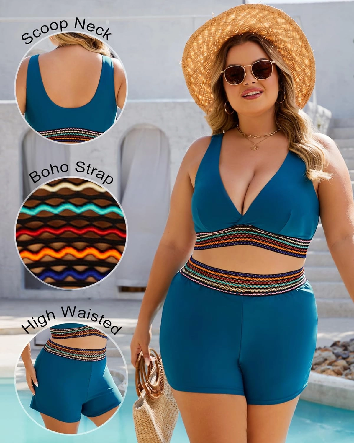 Plus Size Bikini Sets for Women High Waisted Tummy Control Swimsuit Boy Shorts Two Piece Bathing Suit