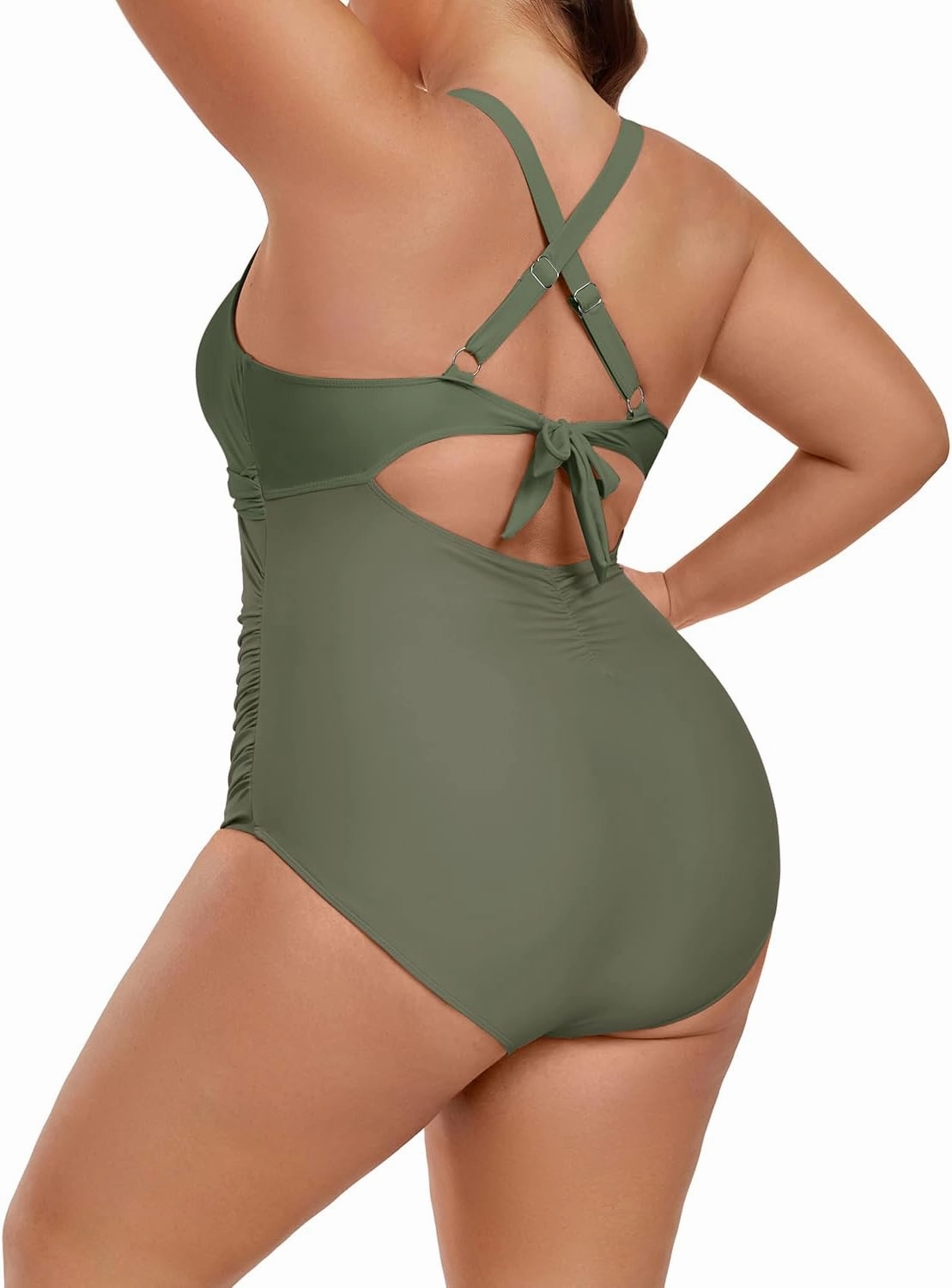 Plus Size One Piece Swimsuit for Women Tummy Control Bathing Suit Cutout High Waisted Tie Back 1 Piece Swim Suit