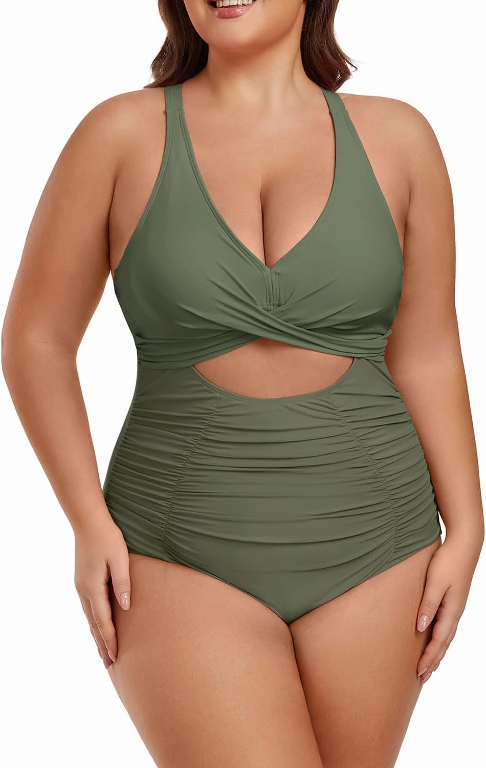 Plus Size One Piece Swimsuit for Women Tummy Control Bathing Suit Cutout High Waisted Tie Back 1 Piece Swim Suit
