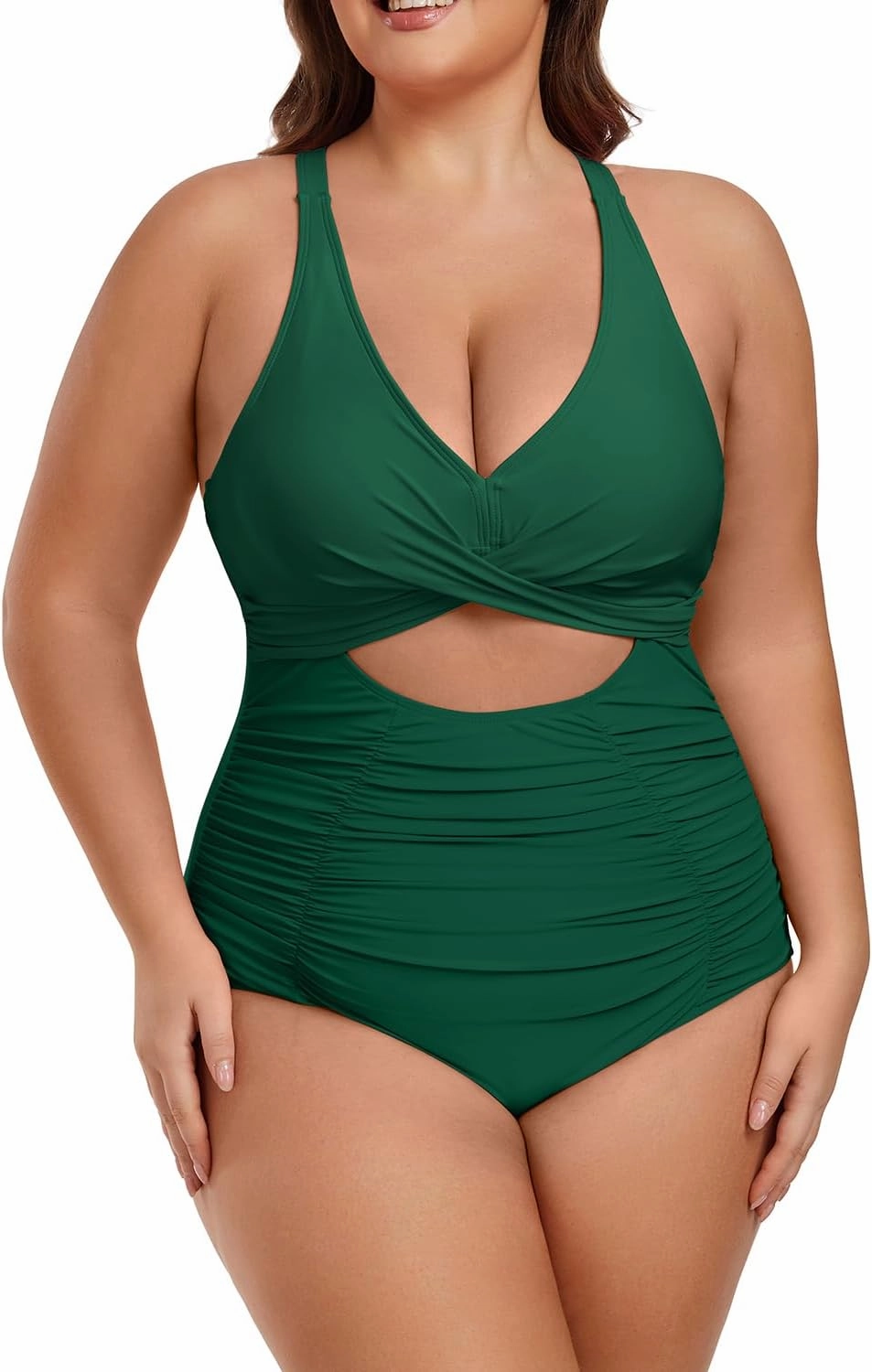 Plus Size One Piece Swimsuit for Women Tummy Control Bathing Suit Cutout High Waisted Tie Back 1 Piece Swim Suit