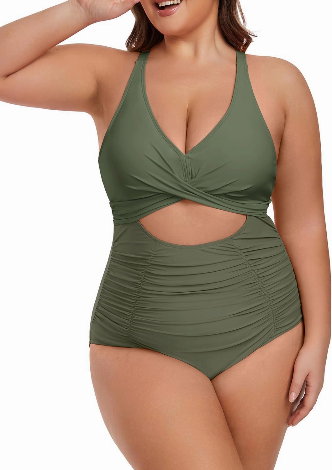 Plus Size One Piece Swimsuit for Women Tummy Control Bathing Suit Cutout High Waisted Tie Back 1 Piece Swim Suit