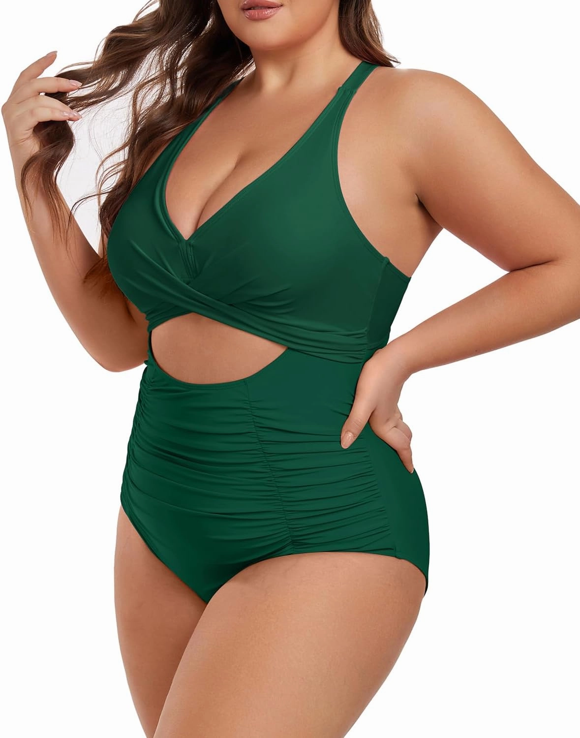 Plus Size One Piece Swimsuit for Women Tummy Control Bathing Suit Cutout High Waisted Tie Back 1 Piece Swim Suit