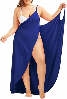 Plus Size Spaghetti Strap Swimwear Cover Ups for Women Beach Swimwear Sarong Backless Wrap Dress