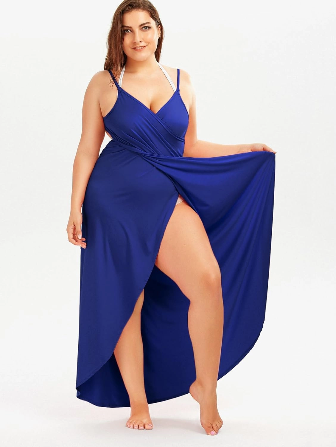 Plus Size Spaghetti Strap Swimwear Cover Ups for Women Beach Swimwear Sarong Backless Wrap Dress