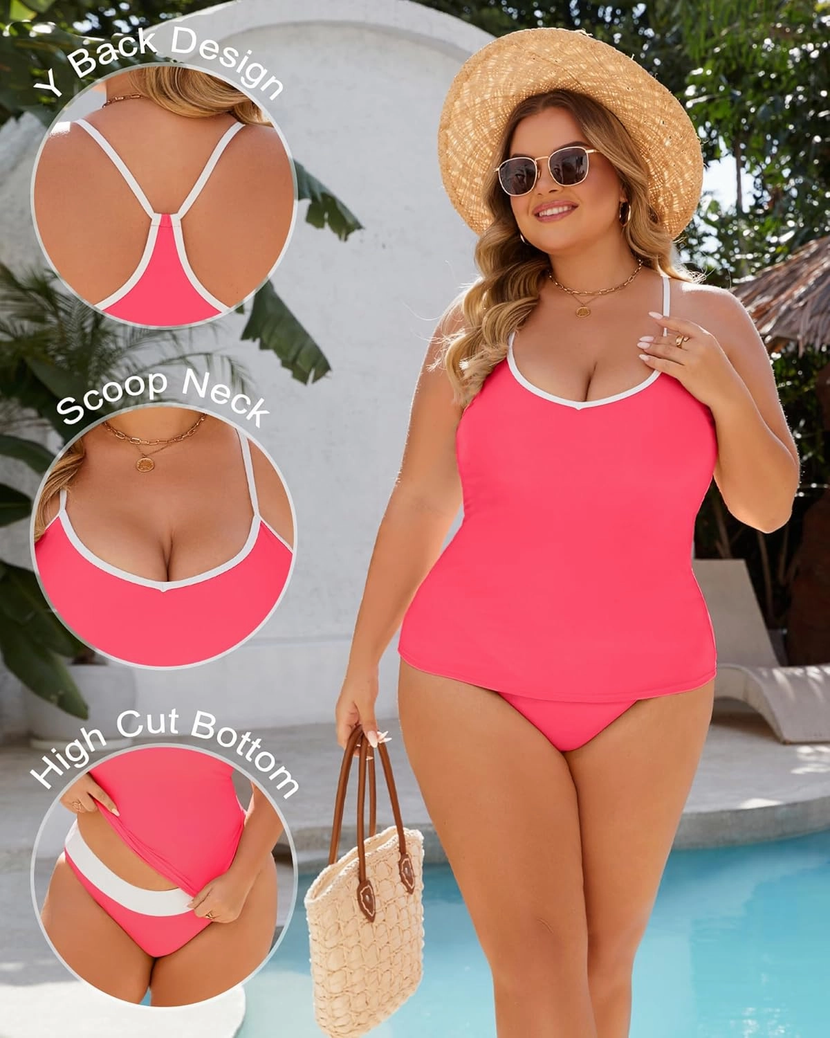 Plus Size Tankini Swimsuit for Women Tummy Control Two Piece Full Coverage Bathing Suit High Waisted Bikini
