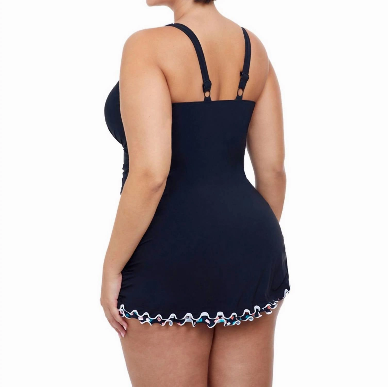 Plus Size V-Neck Swimdress In Gin Fizz Black