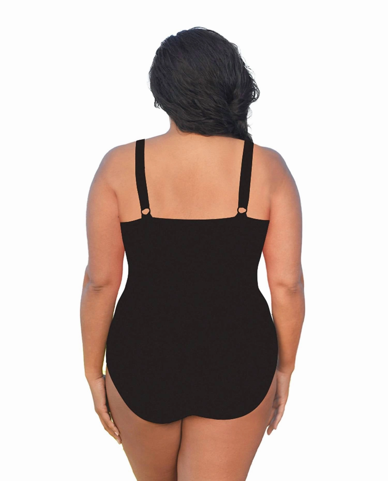 Plus Size V-Neck Twist Front One Piece Swimsuit In Black