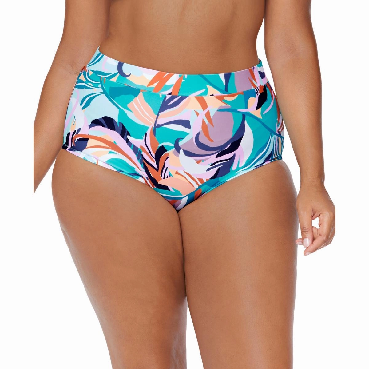 Plus Womens Printed High-Waist Swim Bottom Separates