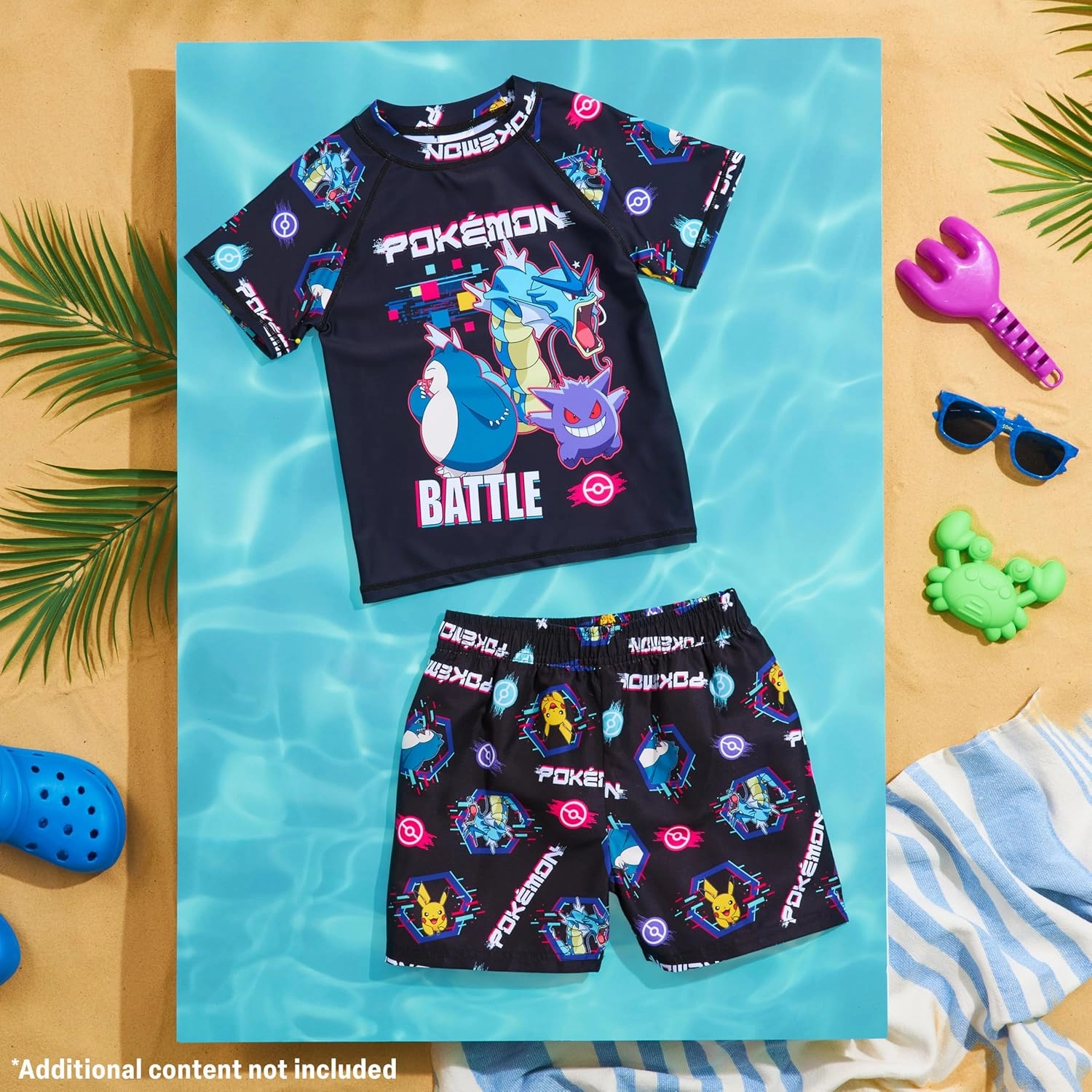 Pokemon Boys Bathing Suit 2 Piece Set Swim Suit with Boys Swim Trunks and Rash Guard