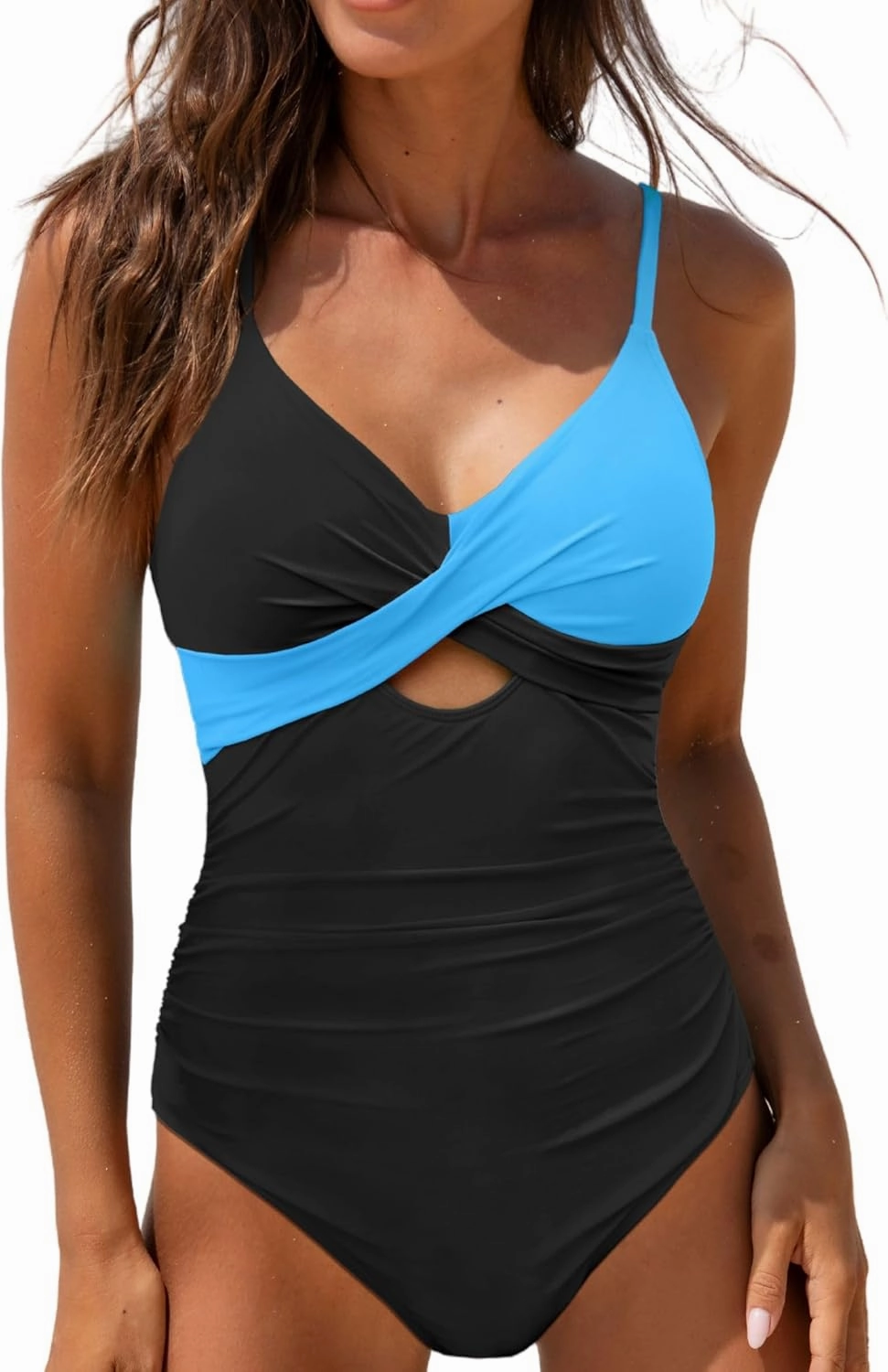 popvil One Piece Swimsuit Women 2025 Tummy Control High Waisted Bathing Suit V Neck Swimwear Cut Out Tie Back Swim Suits