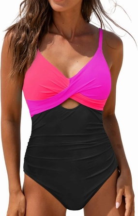 popvil One Piece Swimsuit Women 2025 Tummy Control High Waisted Bathing Suit V Neck Swimwear Cut Out Tie Back Swim Suits