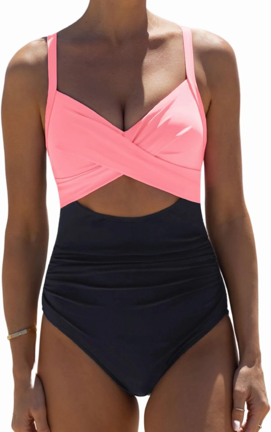 popvil One Piece Swimsuit Women 2025 Tummy Control High Waisted Bathing Suit V Neck Swimwear Cut Out Tie Back Swim Suits