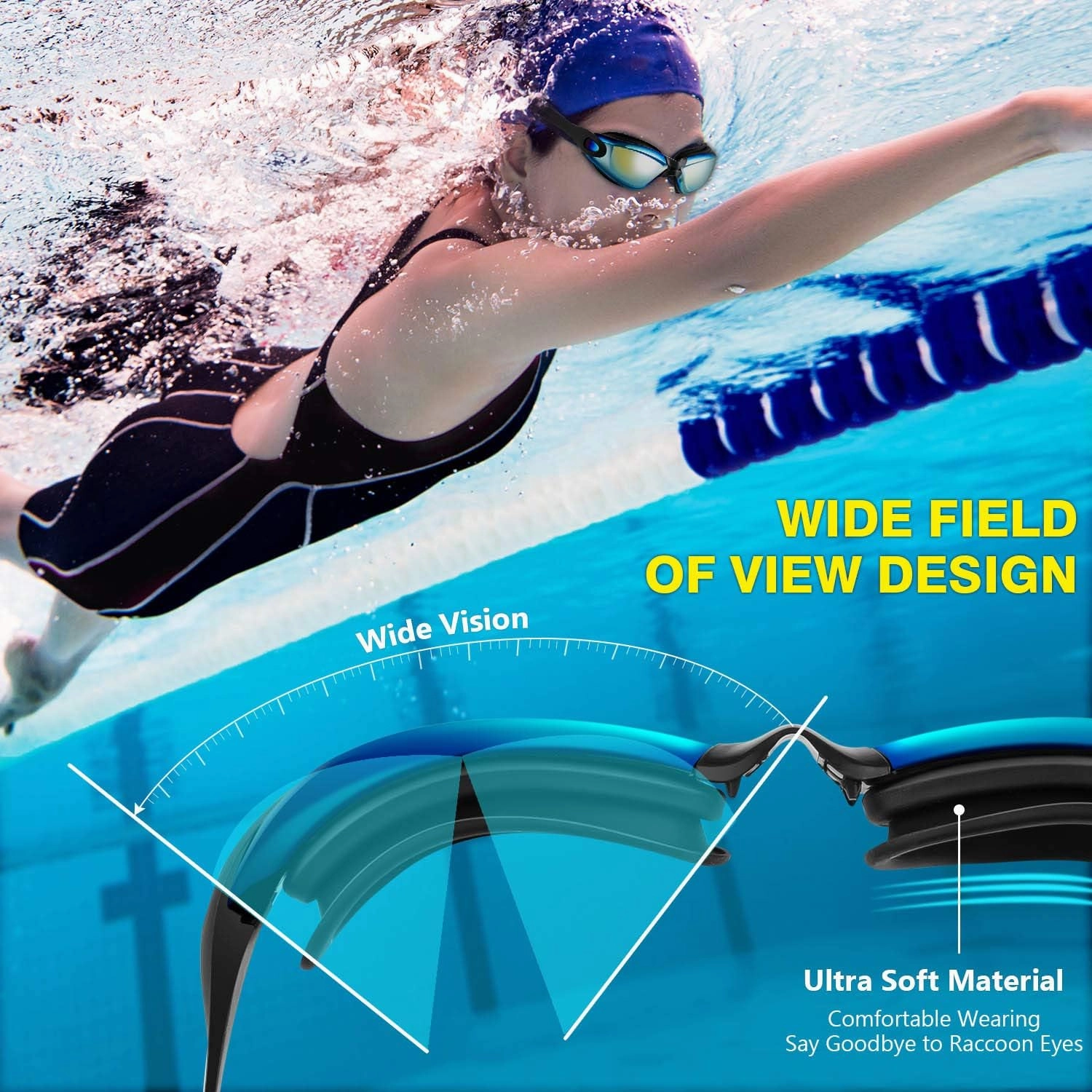 Portzon dynamics Swim Goggles, Anti Fog Clear No Leaking Swimming Goggles for Adult Men Women