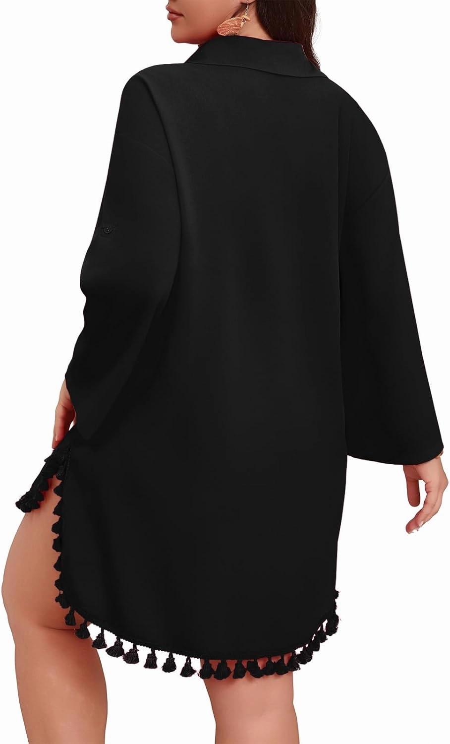 POSESHE Women's Plus Size Swimsuit Cover Ups Shirts 2025 Fashion Summer Tassel Beach Bathing Suit for Swimwear Bikini Dress