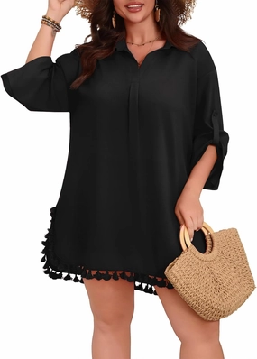 POSESHE Women's Plus Size Swimsuit Cover Ups Shirts 2025 Fashion Summer Tassel Beach Bathing Suit for Swimwear Bikini Dress