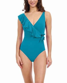 Profile By Gottex Tutti Frutti V Neck Ruffle Surplice Swimsuit