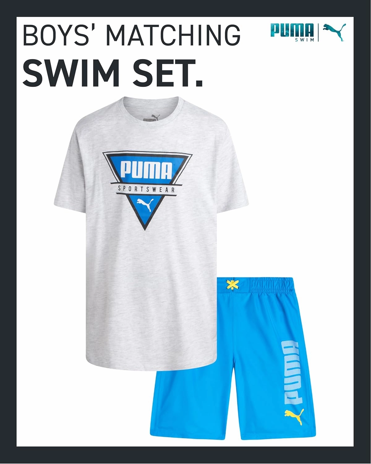 PUMA Boys Swim Set - Bathing Suit Swim Trunks with Matching Basic Short Sleeve T-Shirt - Swimwear Set for Big Boys (8-20)