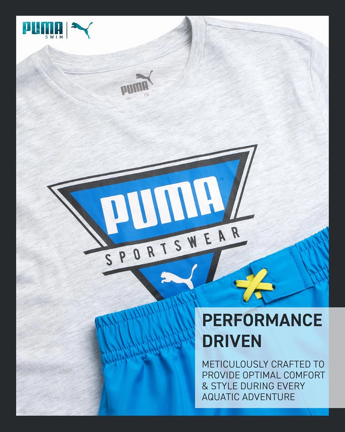 PUMA Boys Swim Set - Bathing Suit Swim Trunks with Matching Basic Short Sleeve T-Shirt - Swimwear Set for Big Boys (8-20)