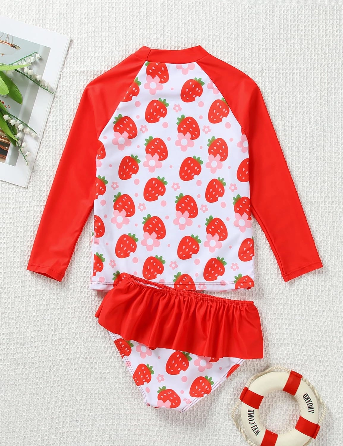puseky Girls Swimsuit Rash Guard Set 2 Piece Long Sleeve Bathing Suit with Ruffle Shorts UPF 50  Summer Swimwear 3-10 Years
