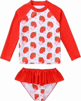 puseky Girls Swimsuit Rash Guard Set 2 Piece Long Sleeve Bathing Suit with Ruffle Shorts UPF 50  Summer Swimwear 3-10 Years
