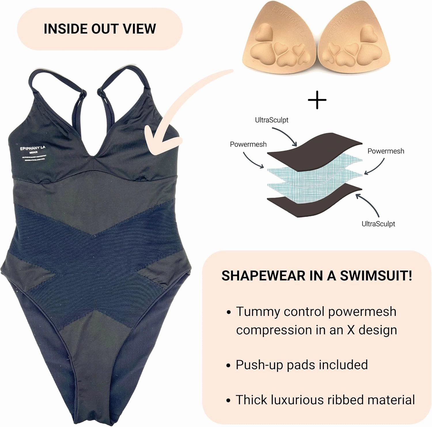 Push Up & Tummy Control, Shapewear One Piece Swimsuit with Lace Up Back Detail