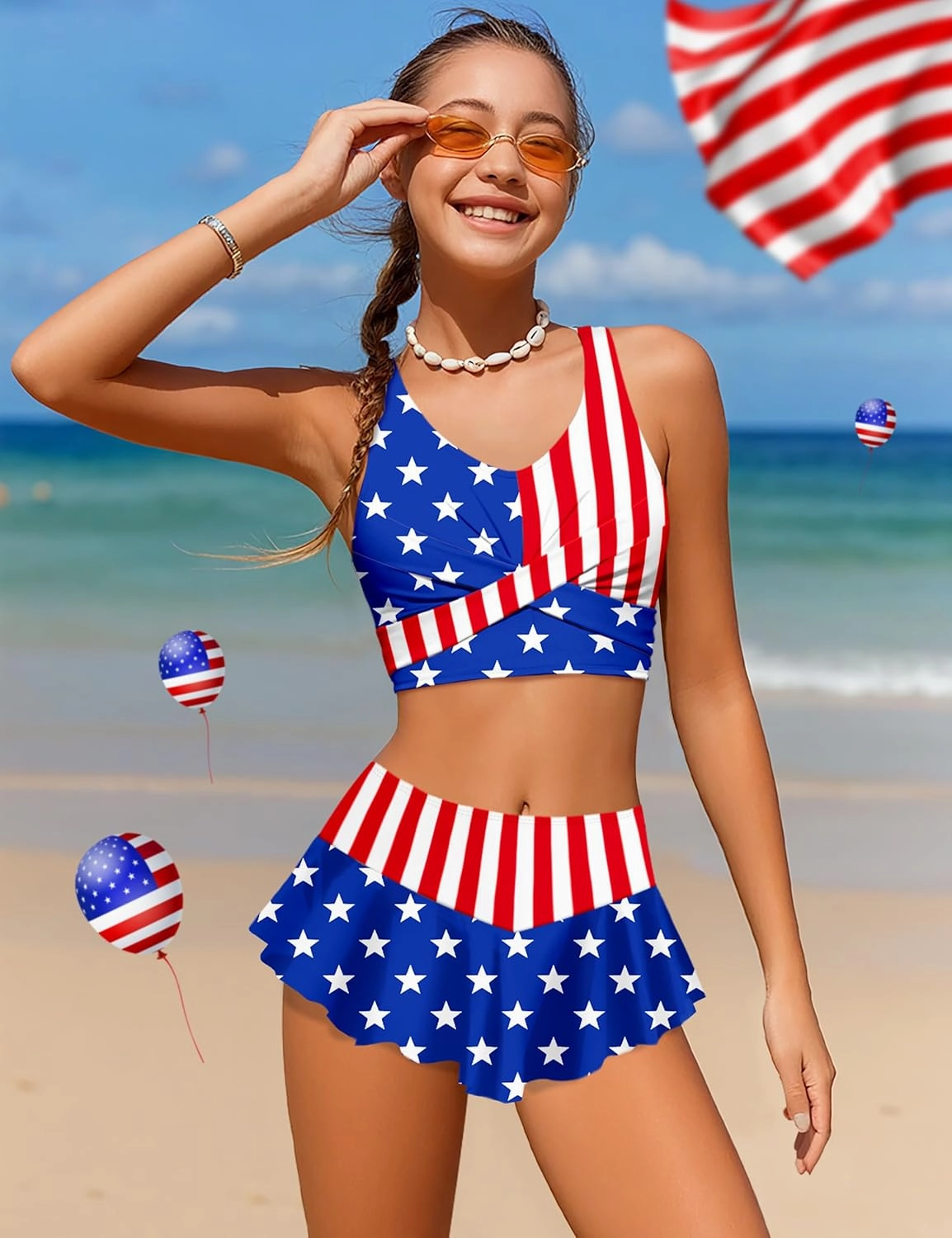 Qaoerde Girls Swimsuit Tropical Print Bikini Set with Ruffle Hem Two Piece Criss Cross Bathing Suits for Girls 7-14 Years