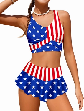 Qaoerde Girls Swimsuit Tropical Print Bikini Set with Ruffle Hem Two Piece Criss Cross Bathing Suits for Girls 7-14 Years