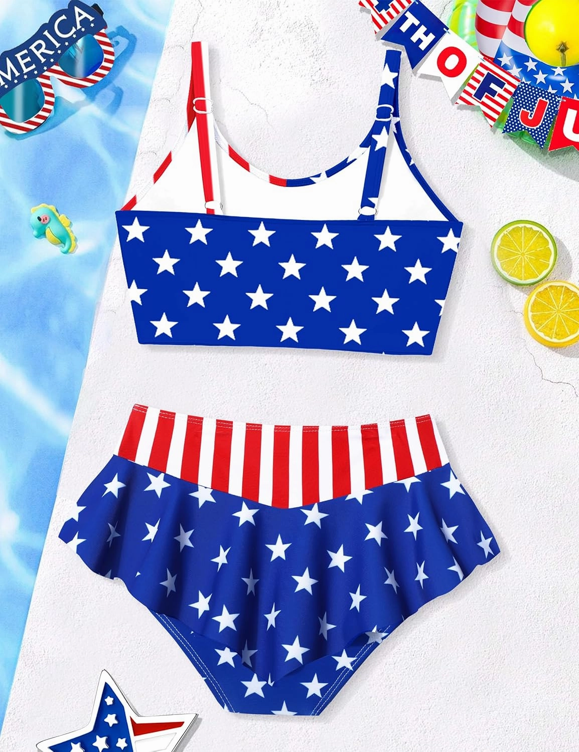 Qaoerde Girls Swimsuit Tropical Print Bikini Set with Ruffle Hem Two Piece Criss Cross Bathing Suits for Girls 7-14 Years