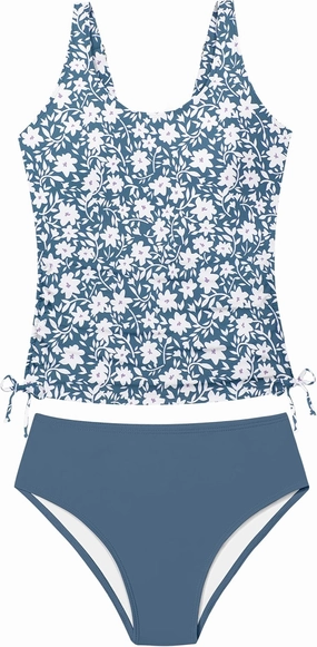 Qaoerde Girls Swimsuit Two Piece Girls Tankini Swimsuit Drawstring Printed Bathing Suit Ruched Swimwear Set 9-16 Years