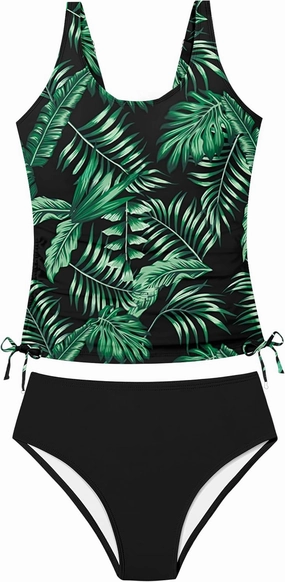 Qaoerde Girls Swimsuit Two Piece Girls Tankini Swimsuit Drawstring Printed Bathing Suit Ruched Swimwear Set 9-16 Years