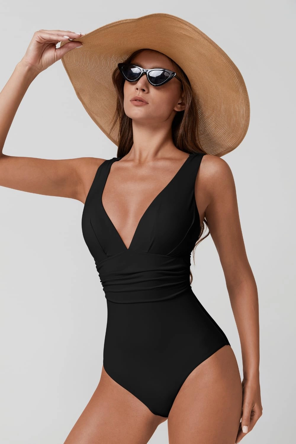 QINSEN Womens Sexy V Neck One Piece Bathing Suit Cross Back Swimsuit High Waist Monokini