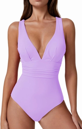 QINSEN Womens Sexy V Neck One Piece Bathing Suit Cross Back Swimsuit High Waist Monokini
