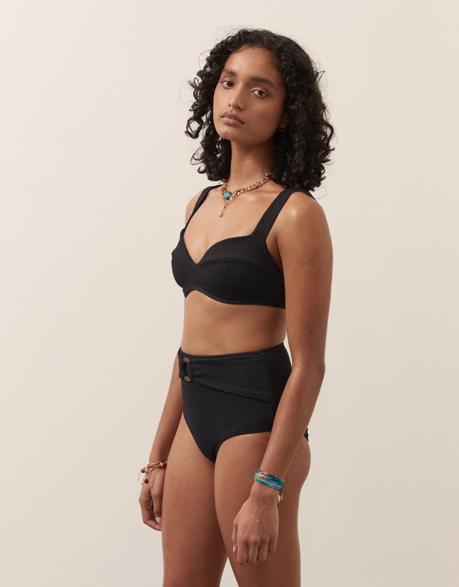 RA Pania High Waist Bikini Bottom with Belt Black