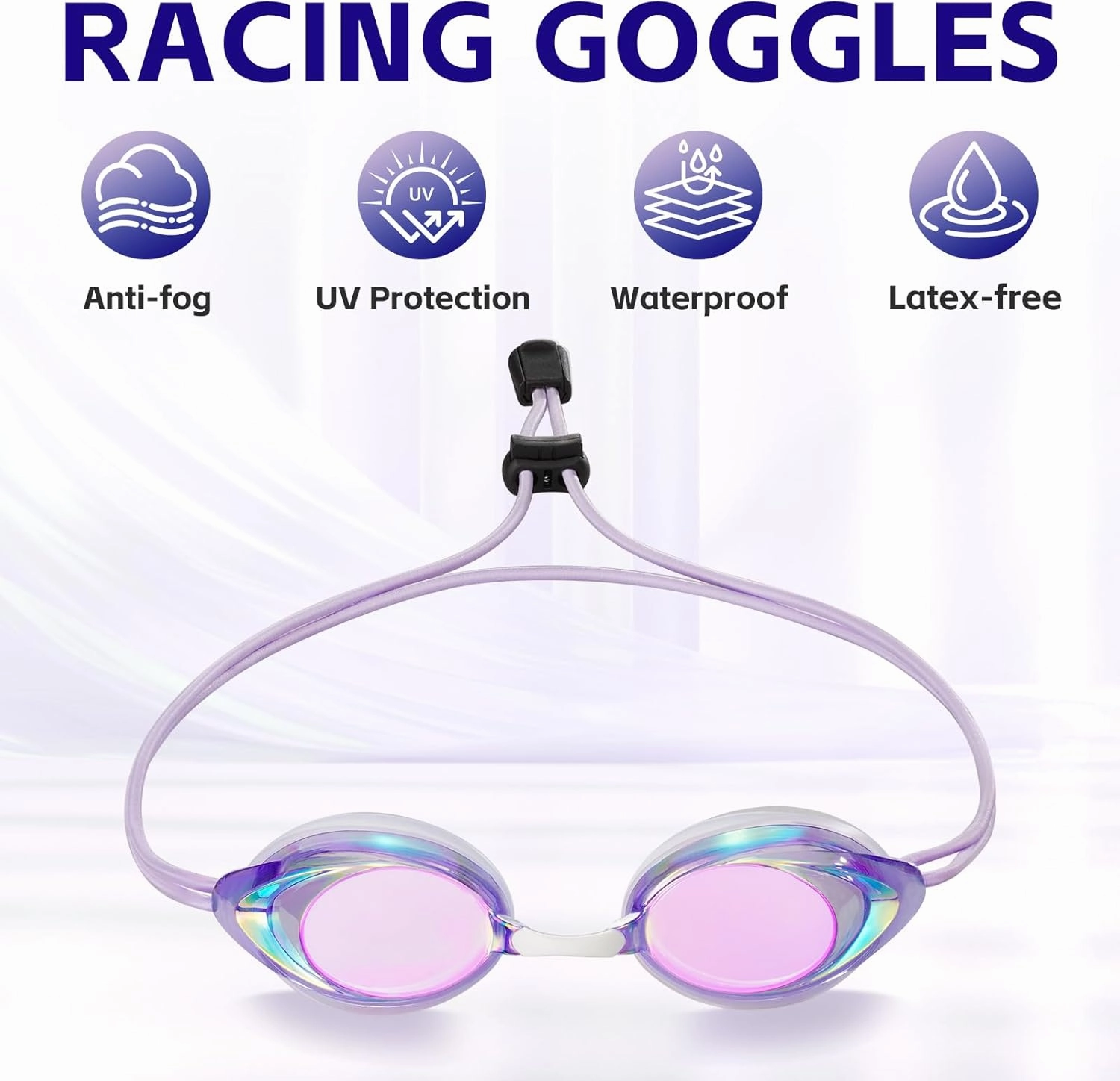 Racing Swim Goggles 2 Pack for Adult Men Women 180 Panoramic Clear View Bungee Strap Swimming Goggles No Leaking