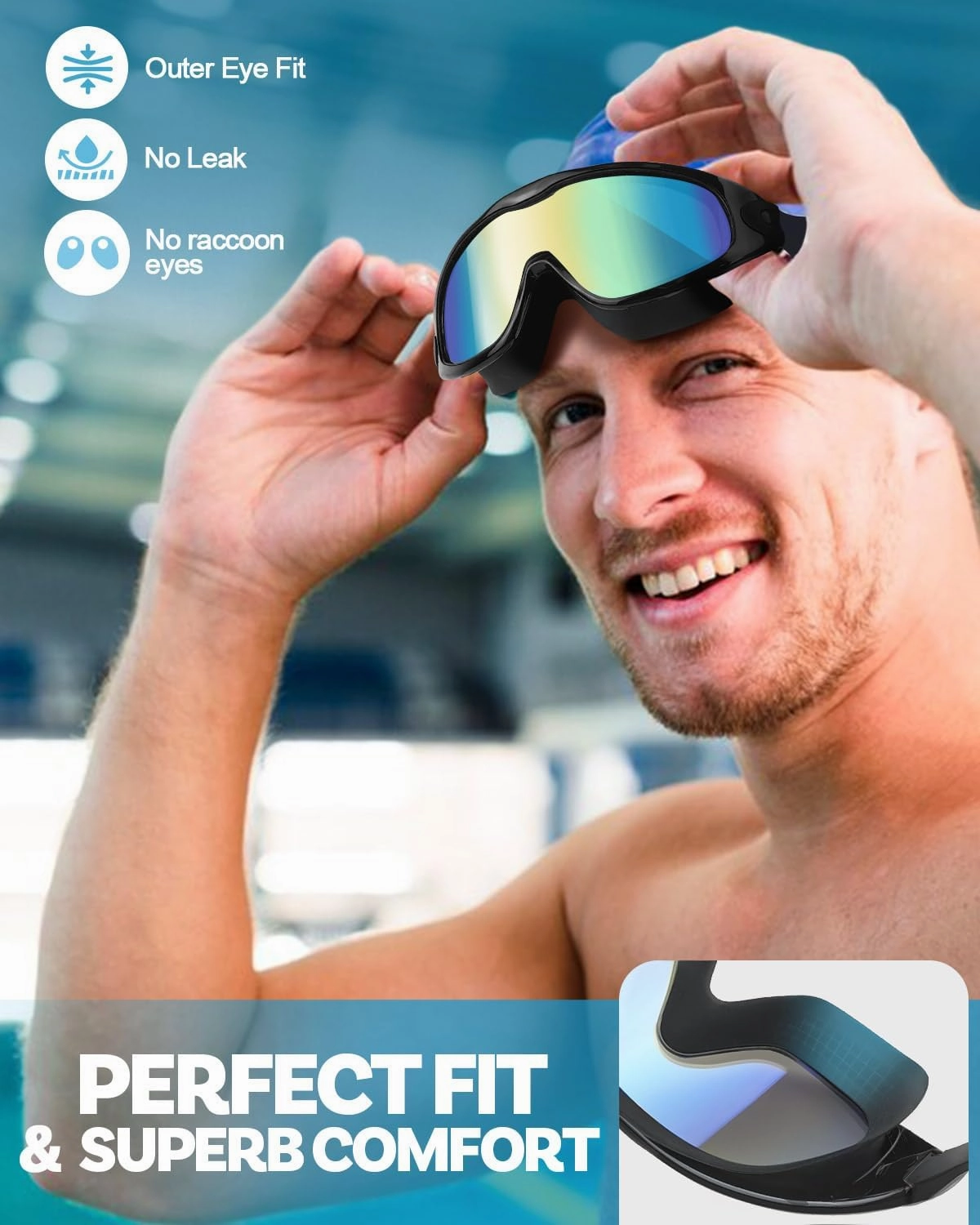 Rantizon Polarized Swim Goggles, Anti UV & Fog Swimming Goggles for Adult, No Leaking Swimming Goggle for Men Women Youth