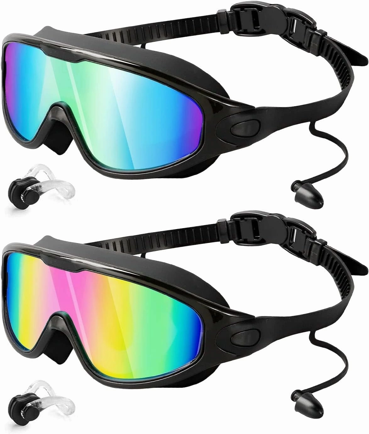 Rantizon Swim Goggles 2 Pack, Wide View Anti Fog&UV Swimming Goggles for Audlt, No Leaking Pool Accessories for Men Women Kid