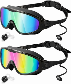 Rantizon Swim Goggles 2 Pack, Wide View Anti Fog&UV Swimming Goggles for Audlt, No Leaking Pool Accessories for Men Women Kid