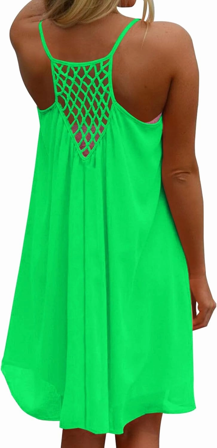 ReachMe Womens Sexy Plus Size Swimsuit Coverups Spaghetti Strap Beach Dresses Bathing Suit Cover Up Sheer Tank Sundress