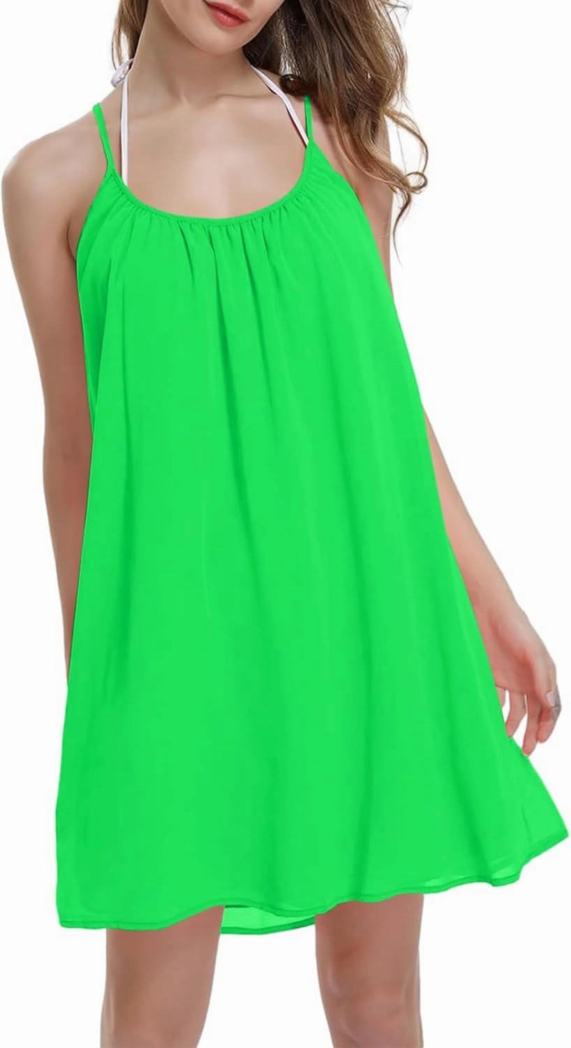 ReachMe Womens Sexy Plus Size Swimsuit Coverups Spaghetti Strap Beach Dresses Bathing Suit Cover Up Sheer Tank Sundress